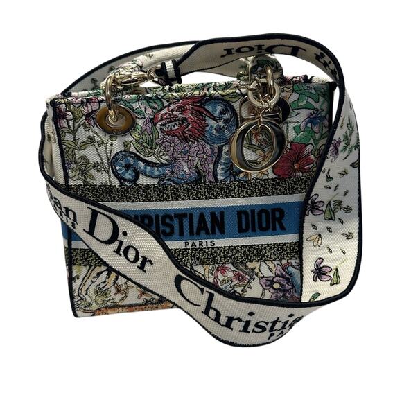 Christian Lady Dior NWT New Fabric Latte Embroidery Off-White Bag - Picture 6 of 16
